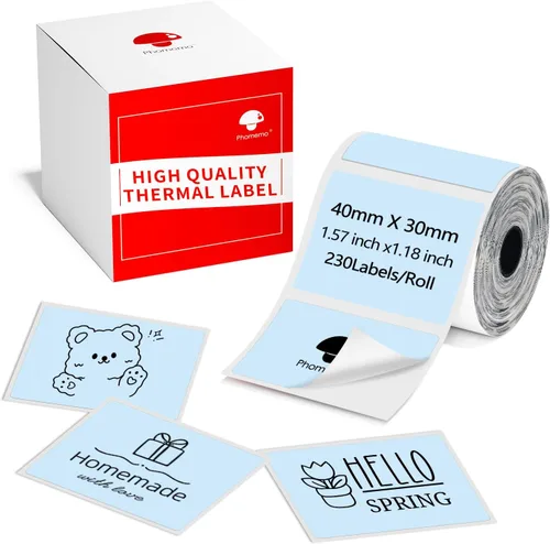 Phomemo Etiquetas térmicas para etiquetadora M110/M120/M220/M150/M250/M221, etiqueta térmica autoadhesiva de 1.57"x1.18"(40x30mm), 230 Azul