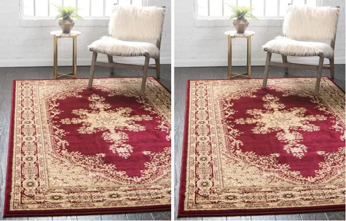 Miniatura 19 de Unique Loom - Alfombra clásica tradicional, colección Versalles, Polipropileno, Rojo/Borgoña