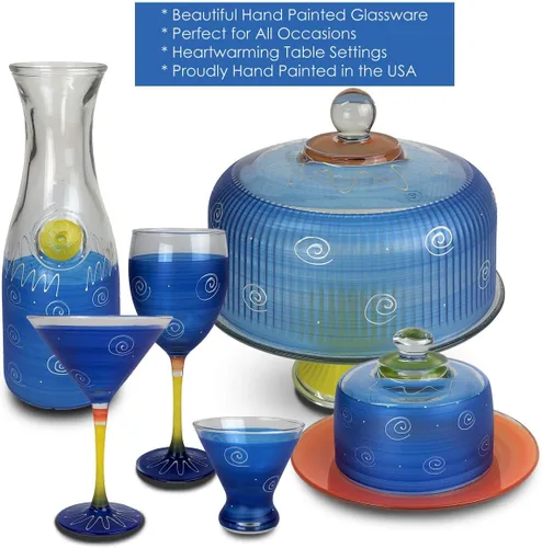Miniatura 2 de Juego de 2 copas de vino pintadas a mano, colección Peruvian Splendor azul oscuro, cristalería pintada a mano por artistas estadounidenses, copas