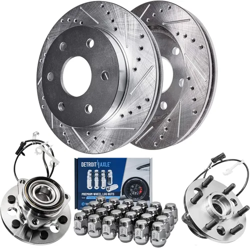 Miniatura 22 de Detroit Axle - Kit de freno para Mercedes-Benz C300 2015-2023, C350e 2016-2018 2015 C400, rotores perforados y ranurados Reemplazo de pastillas