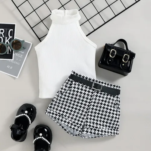 Miniatura 29 de TheFound Trajes de verano para niñas pequeñas, sin mangas, de punto acanalado, halter, pantalones cortos, ropa para recién nacidos, conjunto de 3
