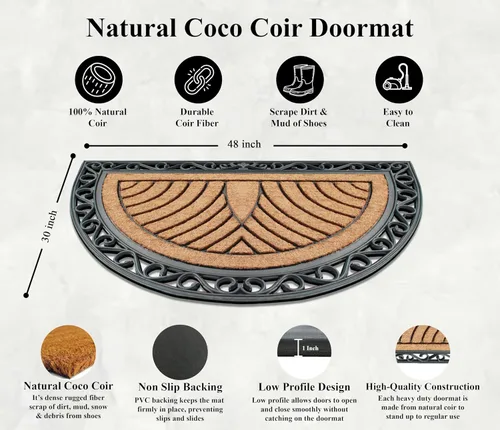 Miniatura 3 de A1HC Tapete para Puerta de Fibra de Coco Natural y Caucho, 30"x48" – Grueso, Duradero, Resistente, Anti-Desprendimiento, Resistente a