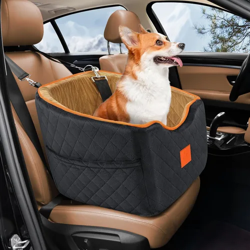 Miniatura 10 de XIEEAOZEE Asiento de automóvil para perros pequeños, asiento elevado de espuma viscoelástica para perros de hasta 35 libras, asiento elevado