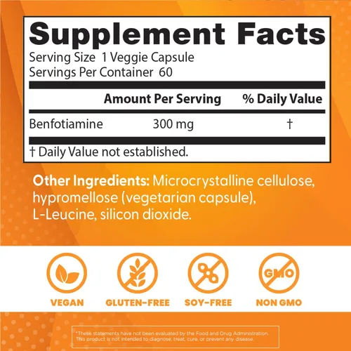 Miniatura 3 de Doctor's Best Benfotiamine 300 con BenfoPure, ayuda a mantener un metabolismo saludable de la glucosa, sin OMG, vegano, sin gluten, sin soja, 300