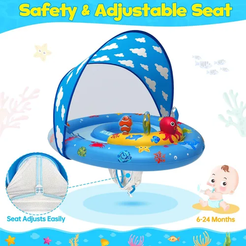 Miniatura 3 de Flotador de piscina para bebé con dosel – Flotador inflable de natación para bebés con protección solar UPF50+, flotador de piscina infantil