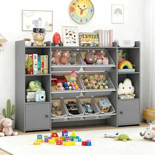 Miniatura 11 de Costzon Organizador de almacenamiento de juguetes para niños, armario de almacenamiento de 4 niveles con 8 contenedores extraíbles, estantería Blanco