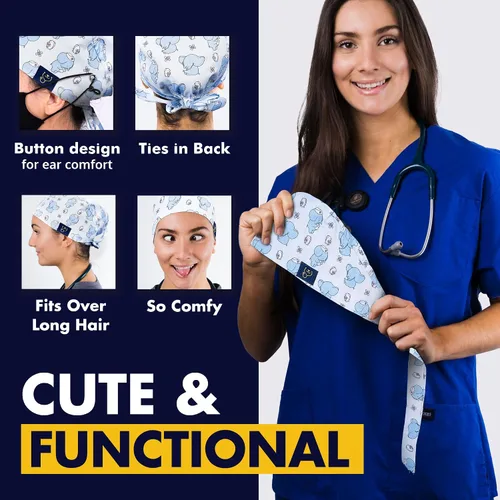 Miniatura 4 de Dr. Woof Apparel - Gorras quirúrgicas para mujeres y hombres, sombreros lavables, enfermeras, otros trabajadores de la salud, coloridos con botones