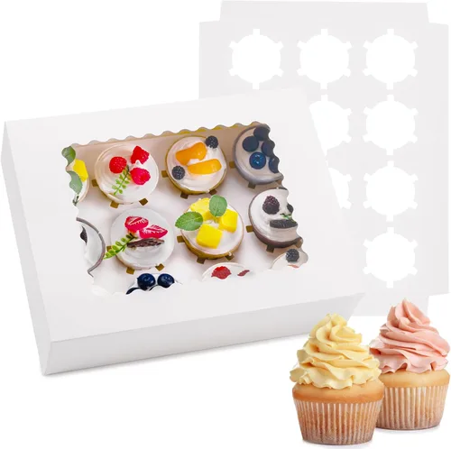 Hoewina 6 Cajas para Cupcakes - Capacidad para 12 Unidades, Recipientes para Cupcakes con Ventana, Soporte para Cupcakes de Grado Alimenticio, Fácil