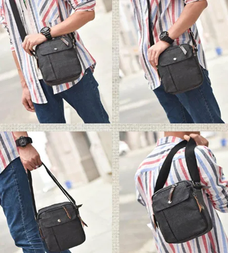 Miniatura 7 de Canvas Small Messenger for Men Women, Mini Crossbody Shoulder Chest Travel Bag, Multi-pocket Purse