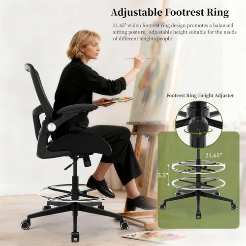 Miniatura 7 de Silla de dibujo, silla de oficina alta con asiento de piel sintética, silla de escritorio de pie, sillas de oficina de altura de mostrador