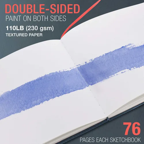 Miniatura 4 de U.S. Art Supply Libro de acuarela de 8.5 x 8.5 pulgadas (paquete de 2, 76 hojas cada uno), 110 libras (230 GSM) encuadernado en lino, bloc de papel