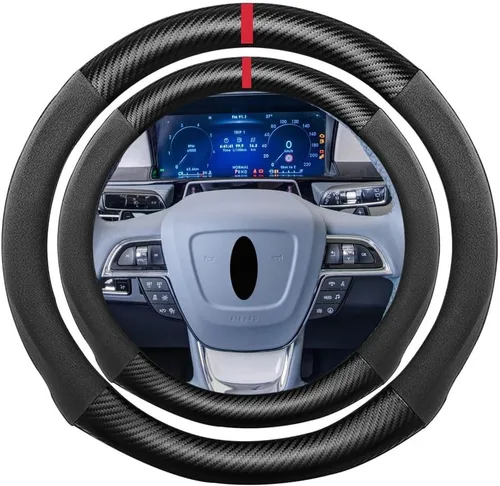 Miniatura 28 de Funda de volante de ante con fibra de carbono de K LAKEY, compatible con Porsche 718 Boxster Cayman 911 Panamera Macan Cayenne de 15 pulgadas, cuero