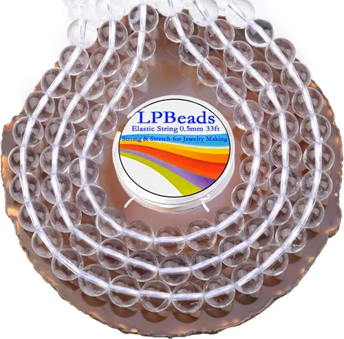 Miniatura 34 de LPBeads 100 piezas de cuentas sueltas de jade blanco natural pulido de 8 mm y redondo con cordón elástico para hacer joyas y pulseras Jade blanco