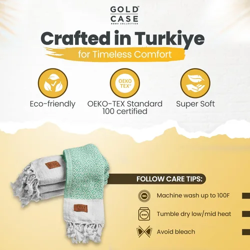 Miniatura 6 de Gold CASE - Juego de 4 Toallas de Mano Turcas para Baño, 20 x 40 pulgadas, Toallas de Baño 100% Algodón, Toalla Pequeña de Cocina Aphrodite
