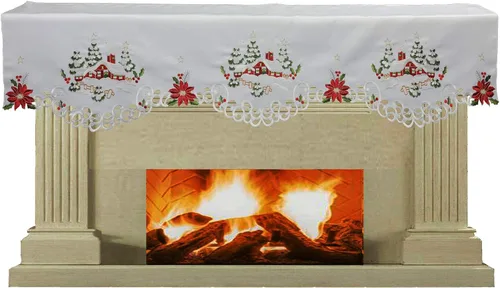 Miniatura 11 de Creative Linens Juego de 4 manteles individuales bordados de Navidad de 11 x 17 pulgadas, diseño de flor de pascua roja con árbol de Navidad
