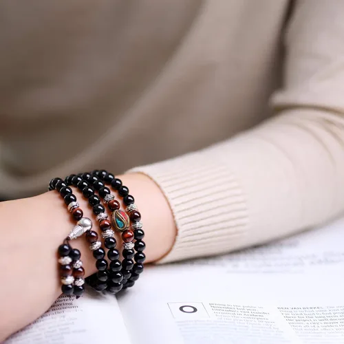 Miniatura 8 de COAI Pulsera de piedra obsidiana negra Collar Mala Beads 108