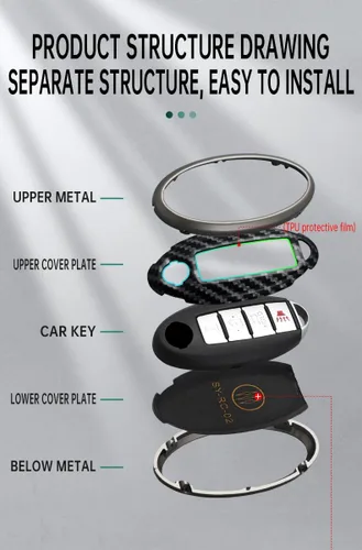 Miniatura 9 de ontto Funda de llavero para Nissan Flip Key Remote Metal con llavero apto para Nissan Rogue, Negro