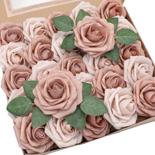 Miniatura 62 de Floroom Flores artificiales de espuma, aspecto real, con tallos, para manualidades, ramos de boda, centros de mesa, despedida de soltera, fiesta, 25