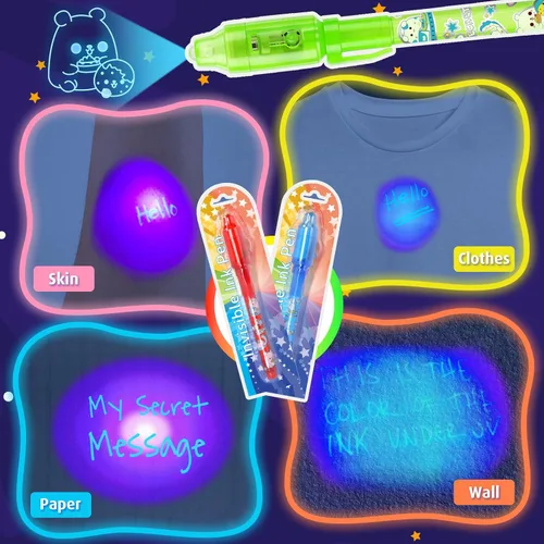 Miniatura 5 de GIFTINBOX Bolígrafo de tinta invisible con luz UV para niños, 12 bolígrafos espía para fiestas para niños de 8 a 12 años, marcador mágico