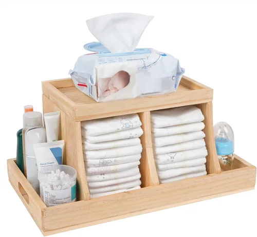 Organizador de Cesta de Pañales, Organizador de Mesa de Cambio, Organizador de Pañales de Madera para Guardería, Organizador de Almacenamiento de