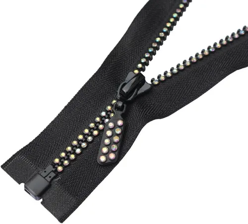 MebuZip #5 Cremallera de diamantes de imitación de colores de 28 pulgadas con diseño de rayo de color brillante para separar cremalleras de