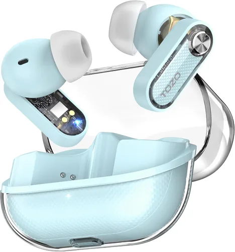 Miniatura 12 de TOZO Crystal Pods - Auriculares inalámbricos híbridos con cancelación activa de ruido, controladores de 0.394 in, graves profundos, 4 micrófonos