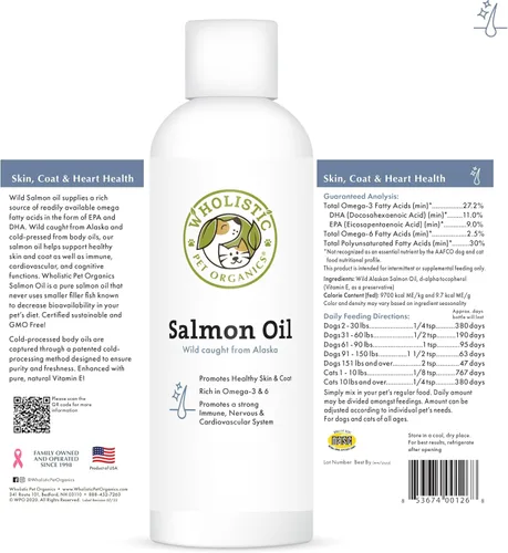 Miniatura 9 de Wholistic Pet Organics Aceite de salmón salvaje de Alaska para perros y gatos, aceite de pescado Omega 3 para perros y gatos, suplemento para piel