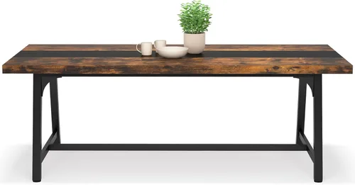 Miniatura 8 de LITTLE TREE Mesa de comedor de 70.87 pulgadas para 8 personas, mesa de cocina de madera con marco de metal fuerte para familia grande, mesa