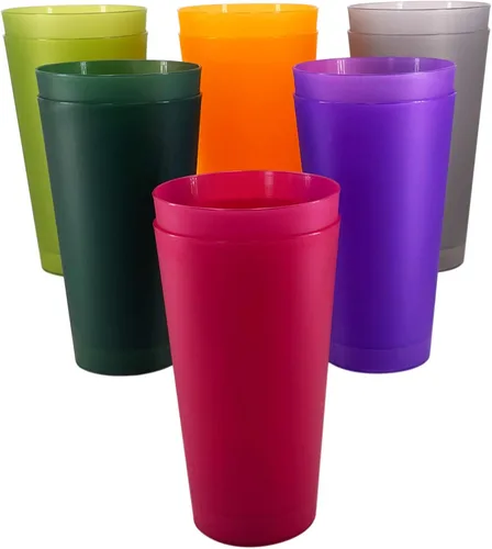 Vasos grandes de alta calidad de 32 onzas, vasos de plástico multicolor sin BPA, juego de 12 para uso en interiores y exteriores (multicolores)