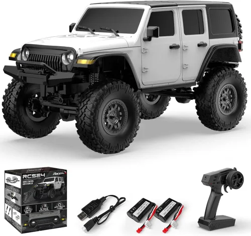 RACENT 1/24 RC Crawler 4WD Todo Terreno RC Monster Truck de Escalada de Roca con Luz LED Impermeable Grado Pasatiempo Juguetes con 4 Baterías para