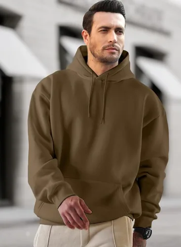 Miniatura 7 de JMIERR Sudaderas casuales de algodón con capucha y cuello de botón con cordón para hombre, sudaderas casuales de manga larga
