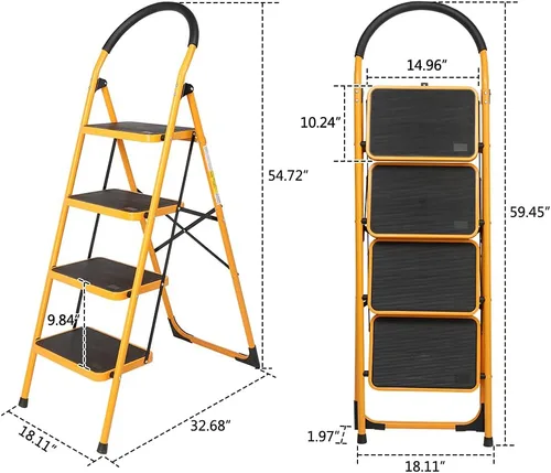 Miniatura 2 de Escalera plegable de 3/4, taburete de escalera con práctico mango antideslizante, resistente y pedal ancho, taburete portátil de acero de 330