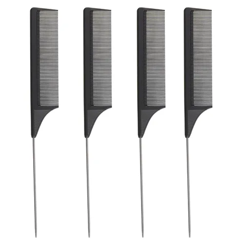 Miniatura 9 de Peines de barbero de fibra de carbono de alta calidad, paquete de 4, peine de barbero resistente al calor, 7.3 pulgadas, ideal para uso doméstico