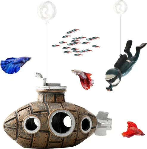 Miniatura 7 de Paquete de 2 Decoraciones Lindas de Buceador Pequeño para Acuario, Decoración de Acuario, Accesorios Flotantes para Acuario, Juguete para Peces