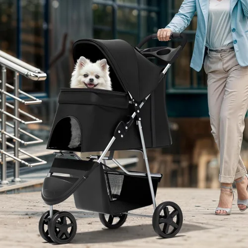 Miniatura 3 de Magshion Cochecito para mascotas de 3 ruedas, cochecito de viaje plegable para perros y gatos pequeños y medianos (hasta 33 libras), transportador