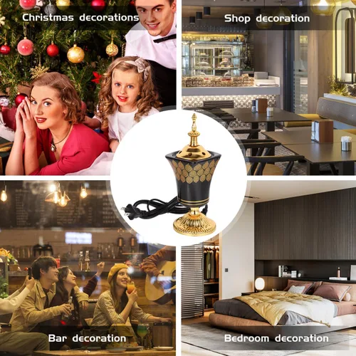 Miniatura 6 de Quemador eléctrico de incienso estilo Oriente Medio, cerámica con enchufe, para aromaterapia, Bakhoor, quemador para el hogar, yoga, meditación