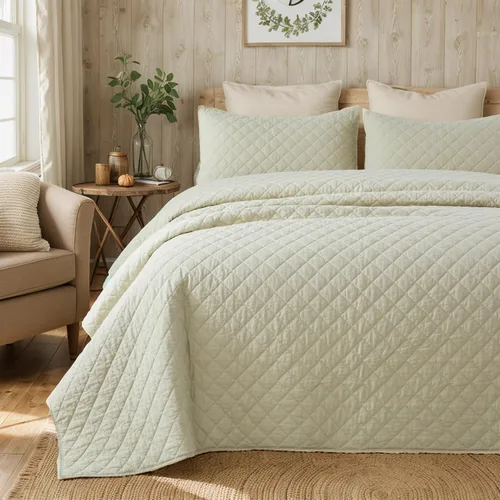 Miniatura 7 de Brandream Juego de ropa de cama de algodón de 3 piezas de 3 piezas con diseño de diamantes beige terroso, moderno, bohemio, chic y minimalista