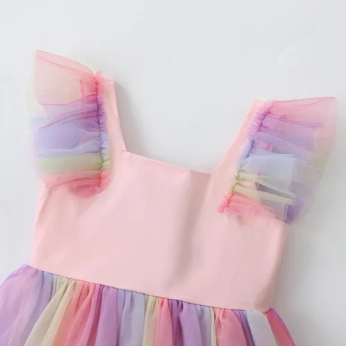 Miniatura 5 de Vestido tutú para niñas pequeñas, con mangas con vuelo, sin mangas, vestido de tul de princesa, vestido de fiesta vintage para niñas pequeñas