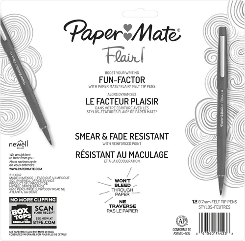 Miniatura 9 de Paper Mate Flair - Bolígrafos de punta de fieltro, punta media (0.028 in), colores surtidos, 12 unidades, para artes y manualidades, toma de notas