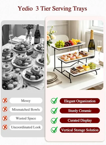 Miniatura 7 de Bandejas de servir de 3 niveles para fiesta, platos y bandejas de servir de porcelana, soporte de bandeja escalonada de 12 pulgadas, bandeja