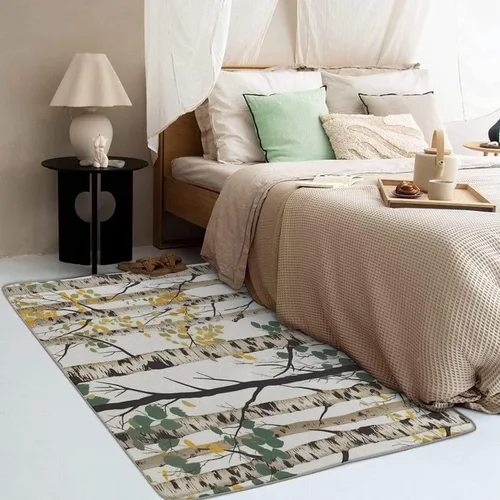 Miniatura 4 de Alfombras de abedul para dormitorio, sala de estar, alfombra de bosque de 4 x 6 pies, lavable, antideslizante, suave, alfombra de pelo bajo, Dfg3