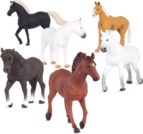 Terra by Battat – 6 piezas de juguetes de caballo de 6 pulgadas – Figuras realistas de mustang – Figuras de animales de plástico – Regalo