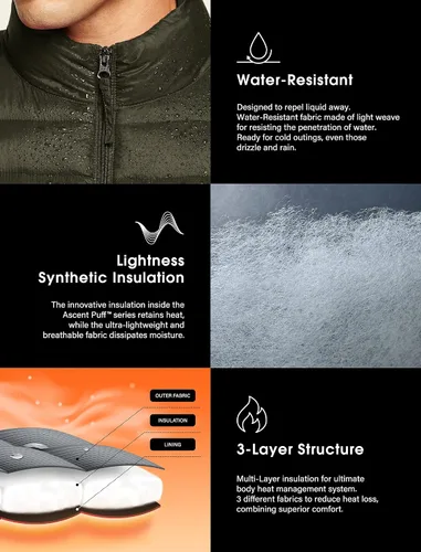 Miniatura 7 de TSLA Chaleco acolchado ligero y plegable para hombre, resistente al agua, para invierno y exteriores