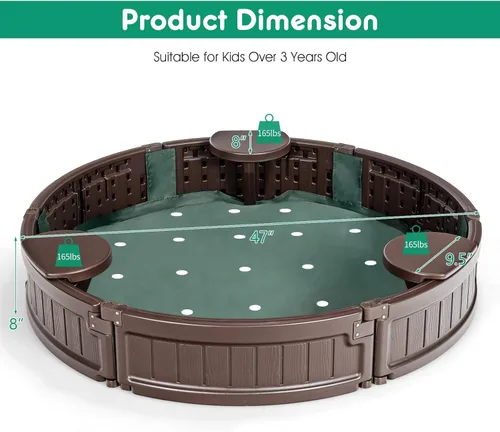 Miniatura 7 de Costzon Caja de arena redonda de 4 pies, kit de caja de arena para exteriores con cubierta impermeable, forro inferior y asiento de esquina