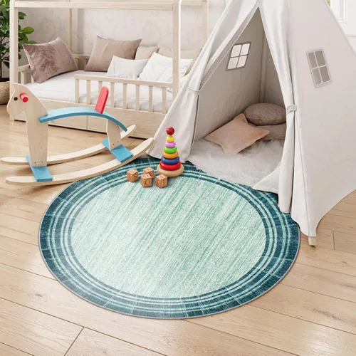 Miniatura 33 de Alfombra de pasillo moderna abstracta Lahome, alfombra lavable turquesa de 2 x 6 pulgadas para entrada, alfombra antideslizante de bajo pelo