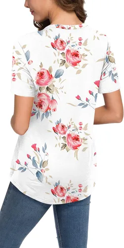 Miniatura 4 de Neineiwu Blusas de manga corta con cuello en V y corte holgado para mujer