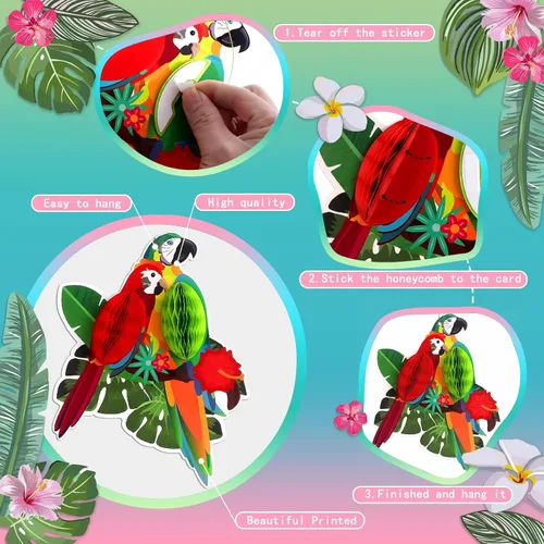Miniatura 7 de 6 piezas de recortes de panal de pájaros tropicales – Decoración hawaiana Luau Tropical para verano, playa, selva, safari, selva tropical, fiesta