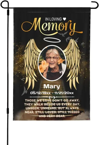 Miniatura 19 de Bandera de memoria personalizada con nombre de foto, fecha, letrero funerario personalizado, bandera conmemorativa personalizable para jardín, Cielo