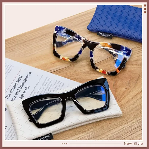 Miniatura 6 de Madison Avenue Paquete de 2 anteojos cuadrados de gran tamaño con bloqueo de luz azul para mujer, anteojos gruesos de ojo de gato, lentes