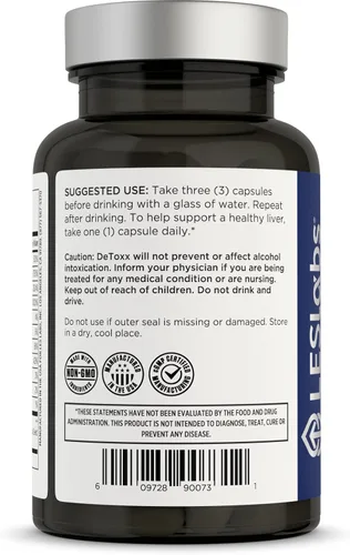 Miniatura 3 de LES Labs DeToxx – Mejores mañanas y recuperación, apoyo hepático, reposición de electrolitos y apoyo de glutatión – Tuma, cardo mariano y NAC